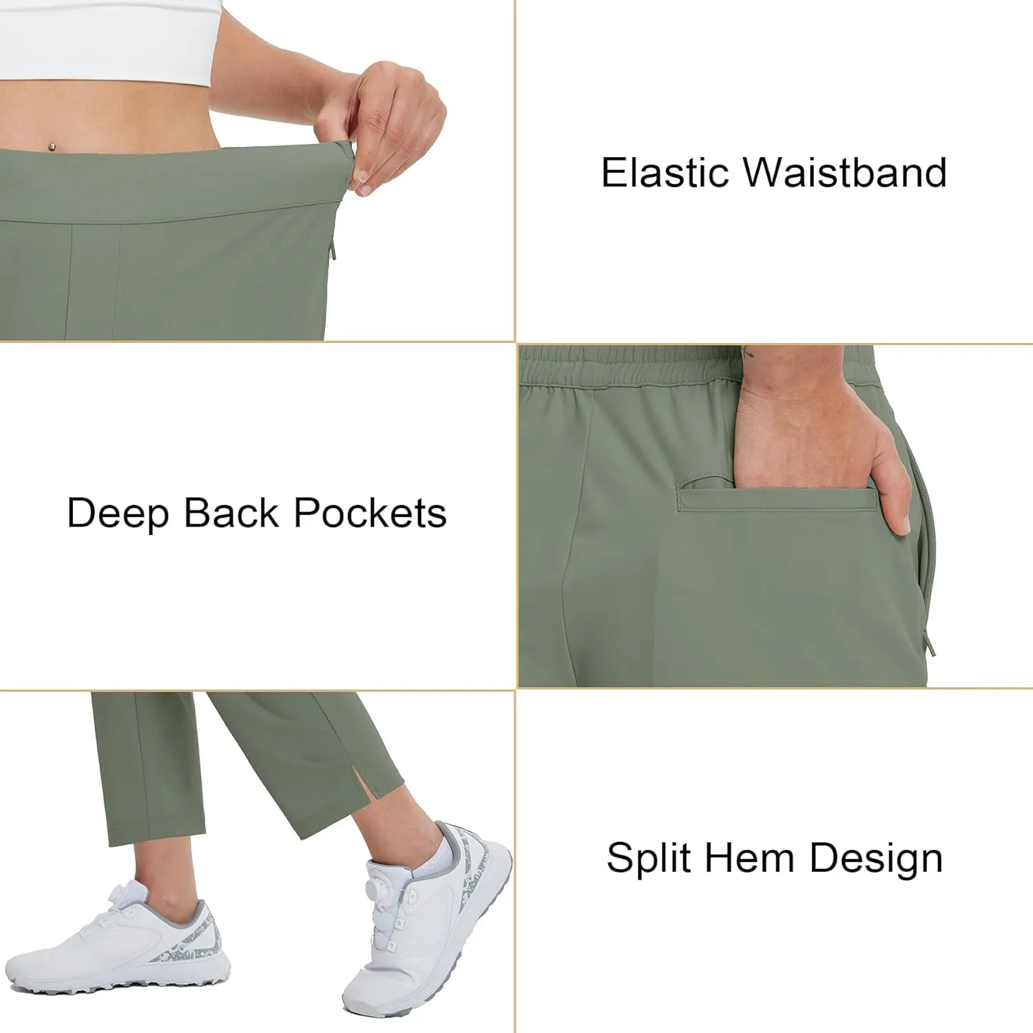 M MAELREG Women's Golf Pants with Zip Pockets 7/8 Ankle Stretch Lightweight Sweatpants for Athletic Hiking Travel Work Lounge