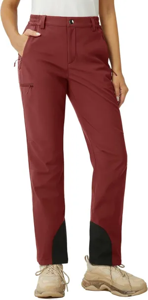 MAGCOMSEN Women's Fleece Lined Winter Hiking Pants Waterproof Insulated Ski Snow Pants Outdoor Hunting Softshell Pants