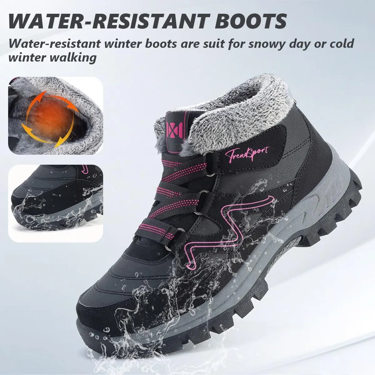 MAIZUN Womens Winter Snow Boots Fur Lined Warm Hiking Ankle Boots Outdoor Trekking Walking Shoes