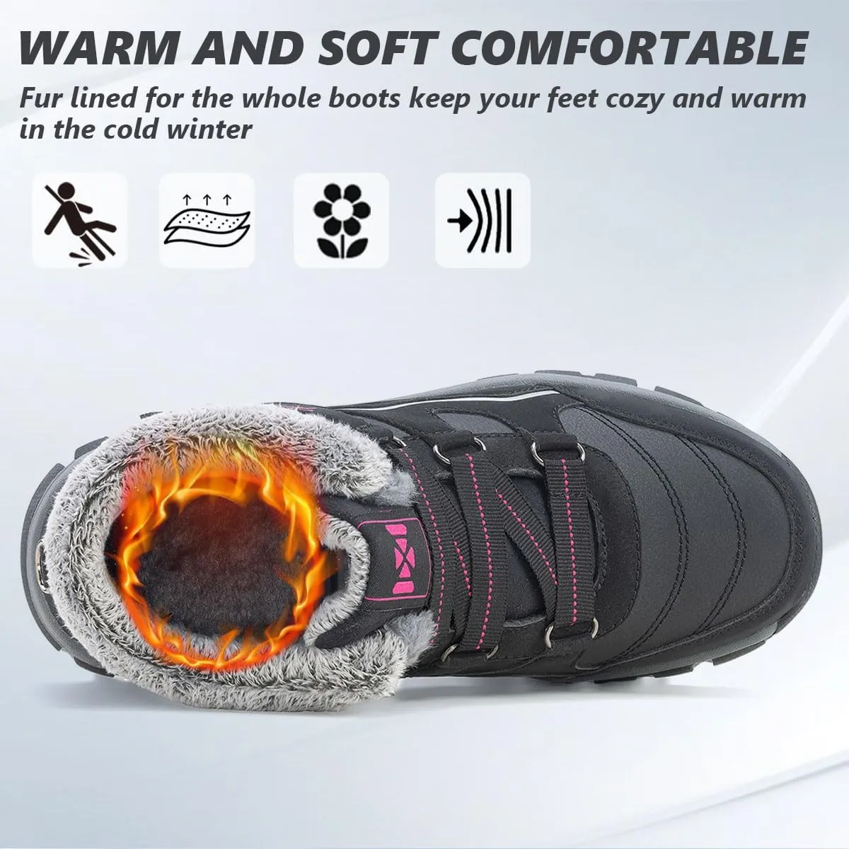 MAIZUN Womens Winter Snow Boots Fur Lined Warm Hiking Ankle Boots Outdoor Trekking Walking Shoes