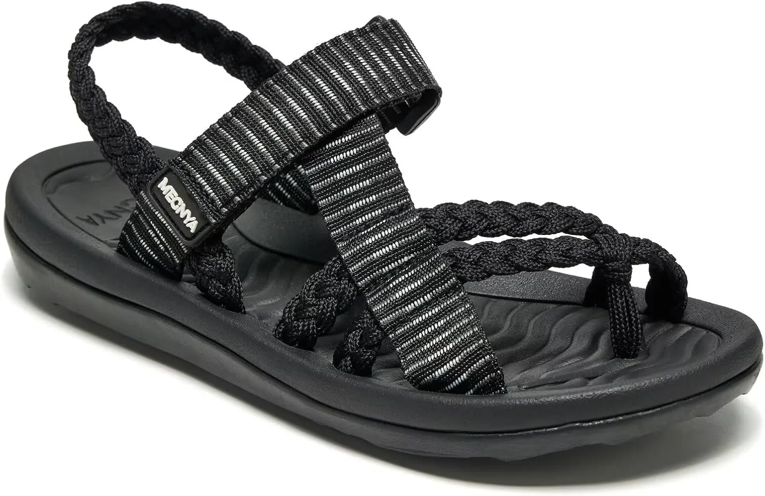 MEGNYA Comfortable Womens Hiking Sandals, Flip Flop Walking Sandals with Arch Support, Athletic Sandals with Hook and Loop Straps for Beach Vacation Adventure