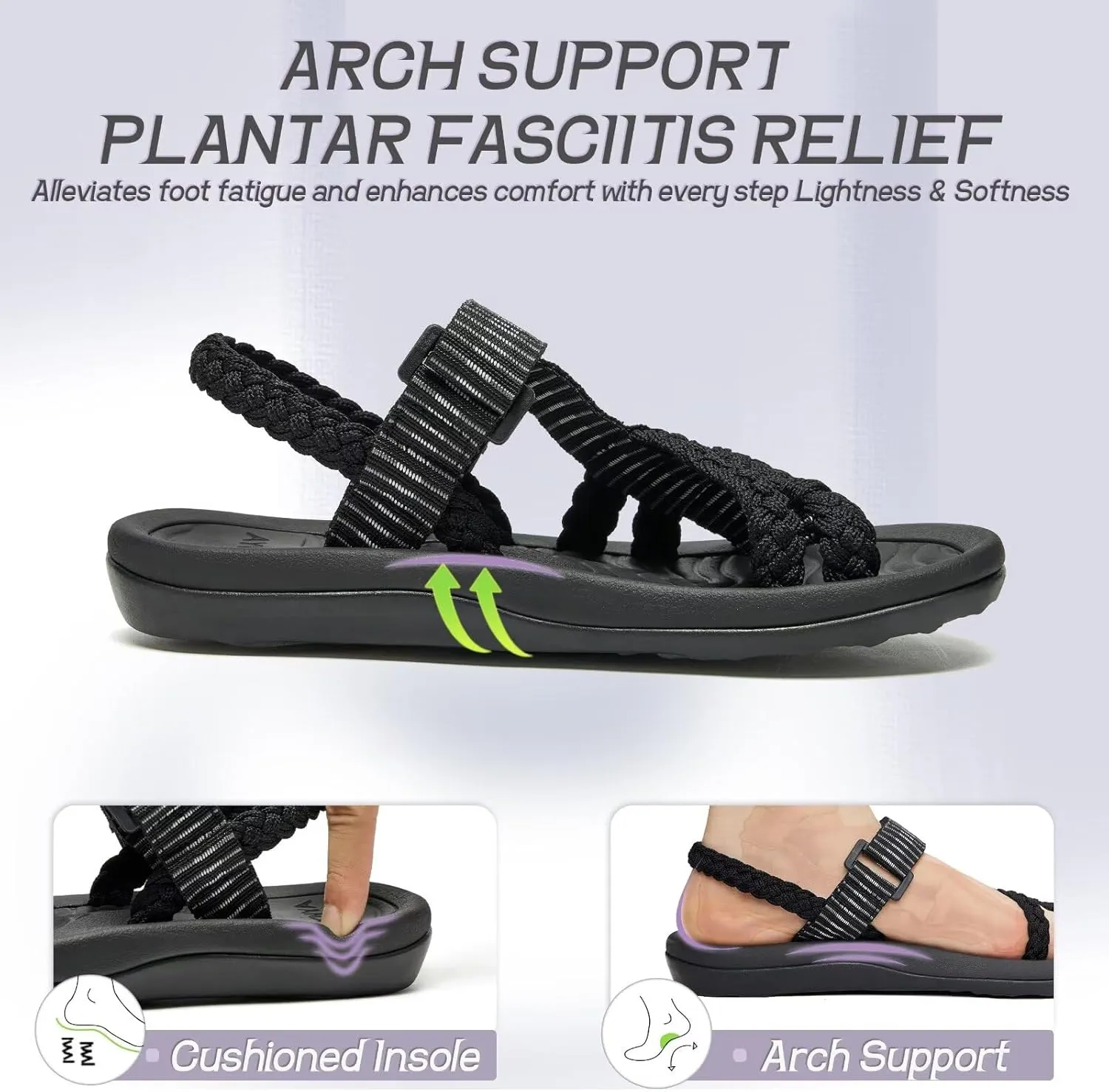 MEGNYA Comfortable Womens Hiking Sandals, Flip Flop Walking Sandals with Arch Support, Athletic Sandals with Hook and Loop Straps for Beach Vacation Adventure