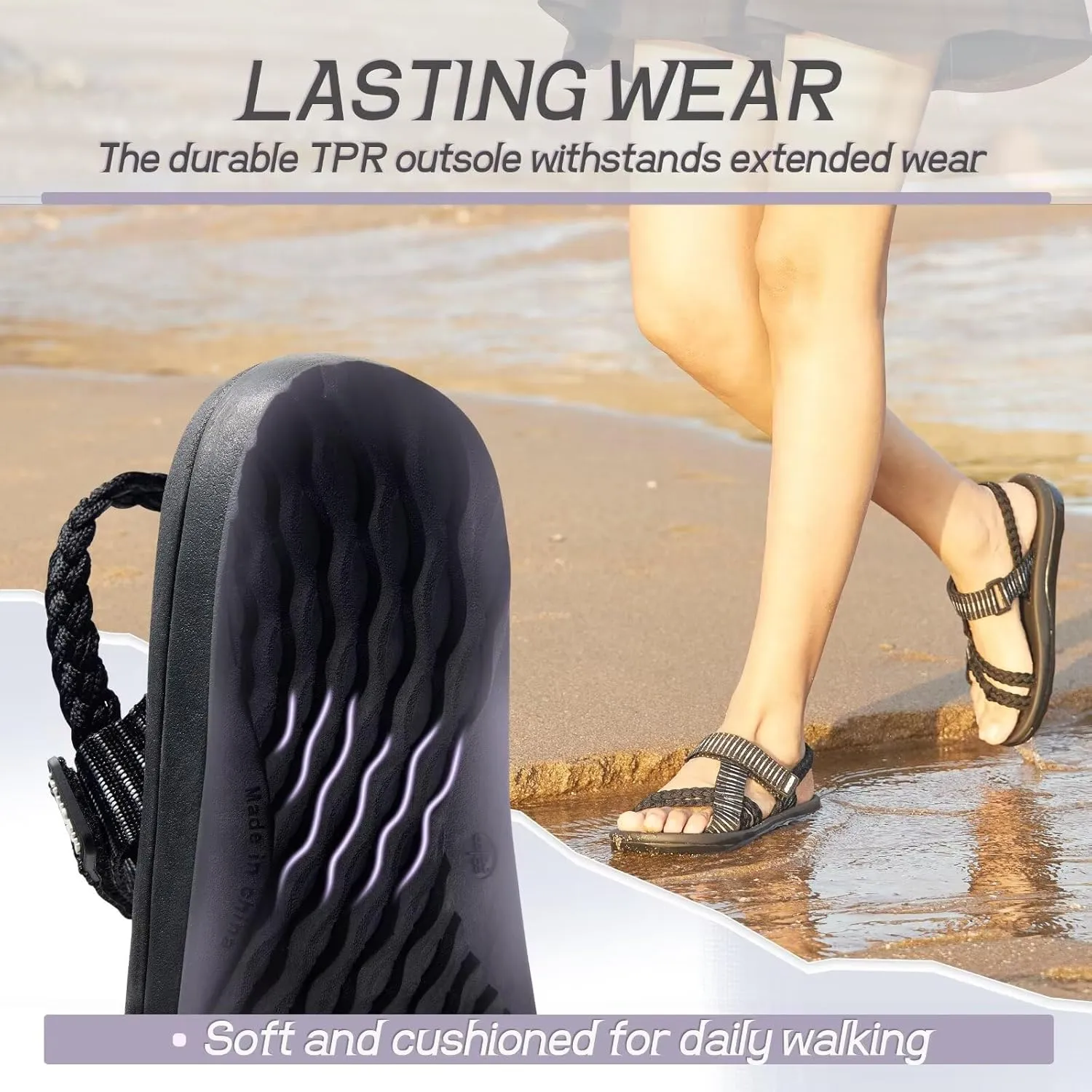 MEGNYA Comfortable Womens Hiking Sandals, Flip Flop Walking Sandals with Arch Support, Athletic Sandals with Hook and Loop Straps for Beach Vacation Adventure