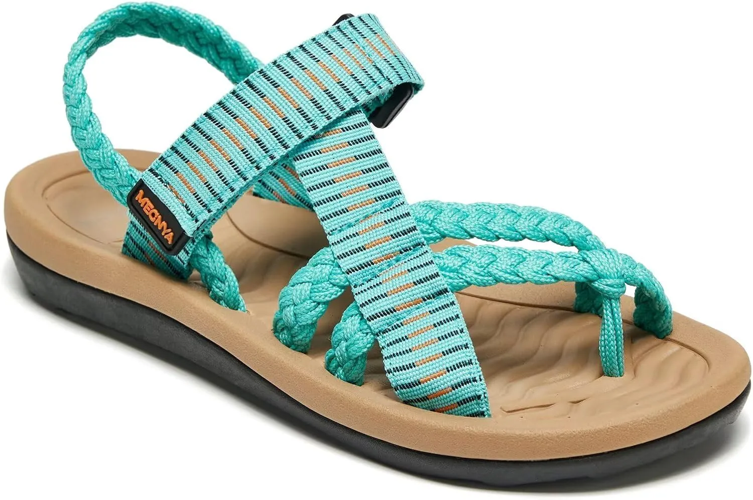 MEGNYA Comfortable Womens Hiking Sandals, Flip Flop Walking Sandals with Arch Support, Athletic Sandals with Hook and Loop Straps for Beach Vacation Adventure