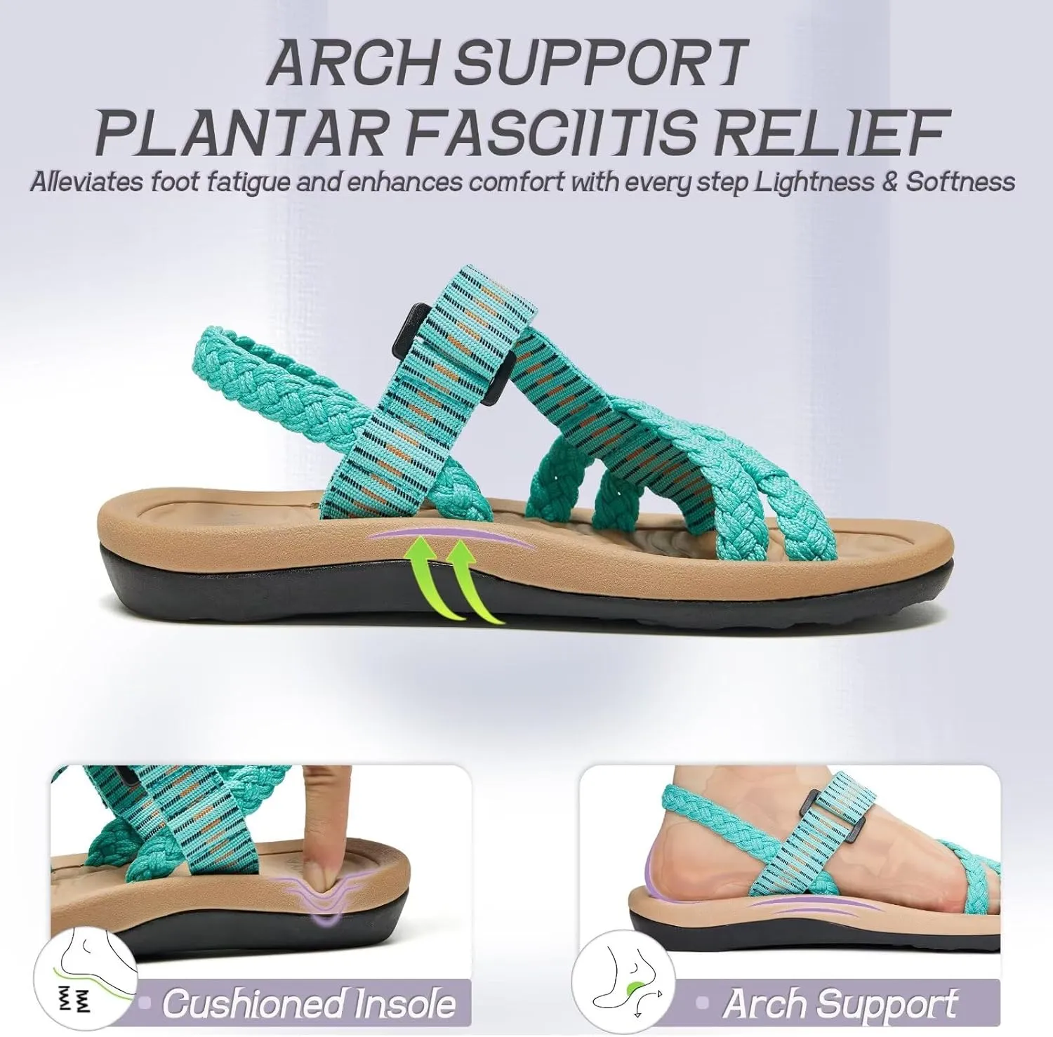MEGNYA Comfortable Womens Hiking Sandals, Flip Flop Walking Sandals with Arch Support, Athletic Sandals with Hook and Loop Straps for Beach Vacation Adventure