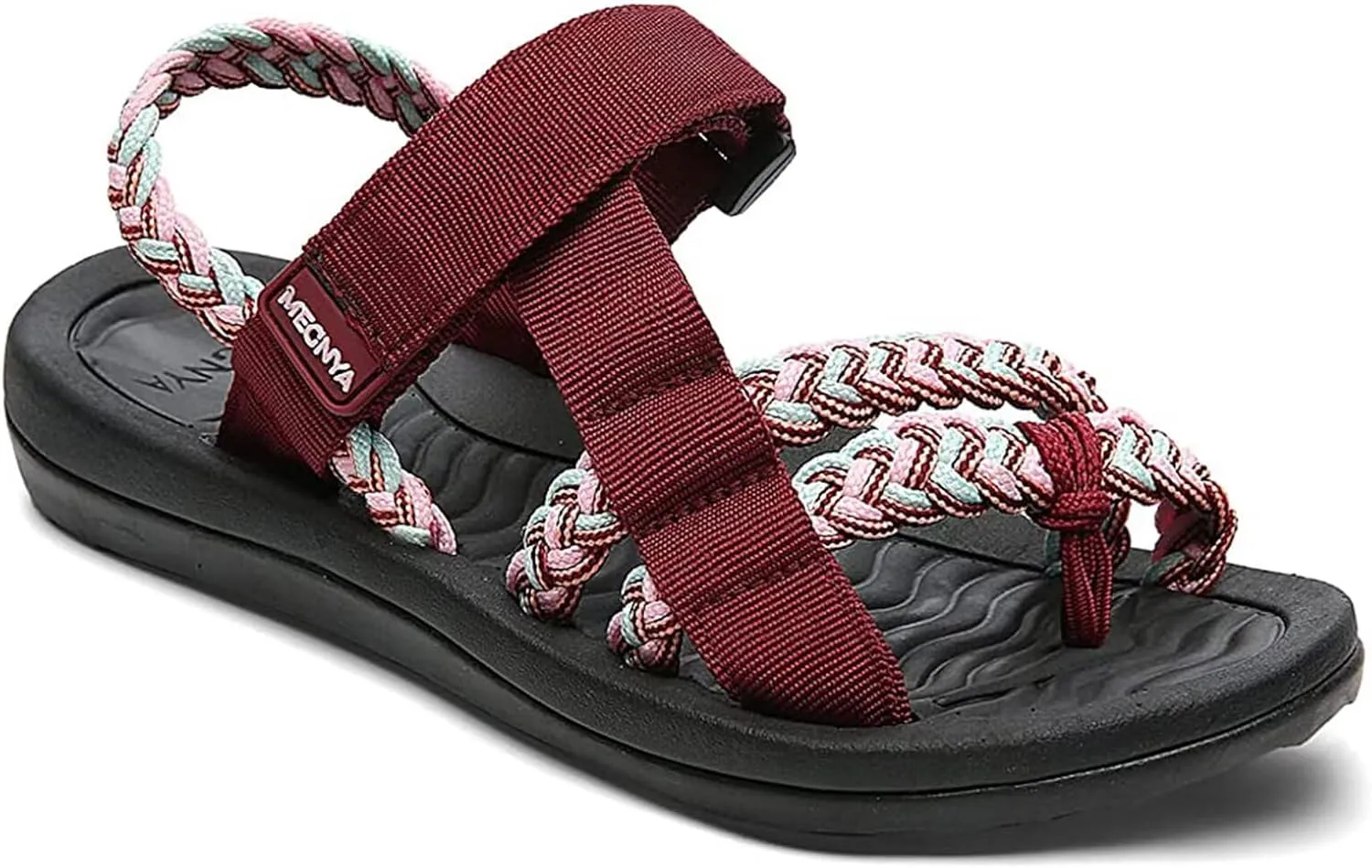 MEGNYA Hiking Sandals for Womens, Comfortable Walking Flip Flop Sandals with Arch Support, Athletic Sandals with Hook and Loop Straps for Beach Vacation Adventure