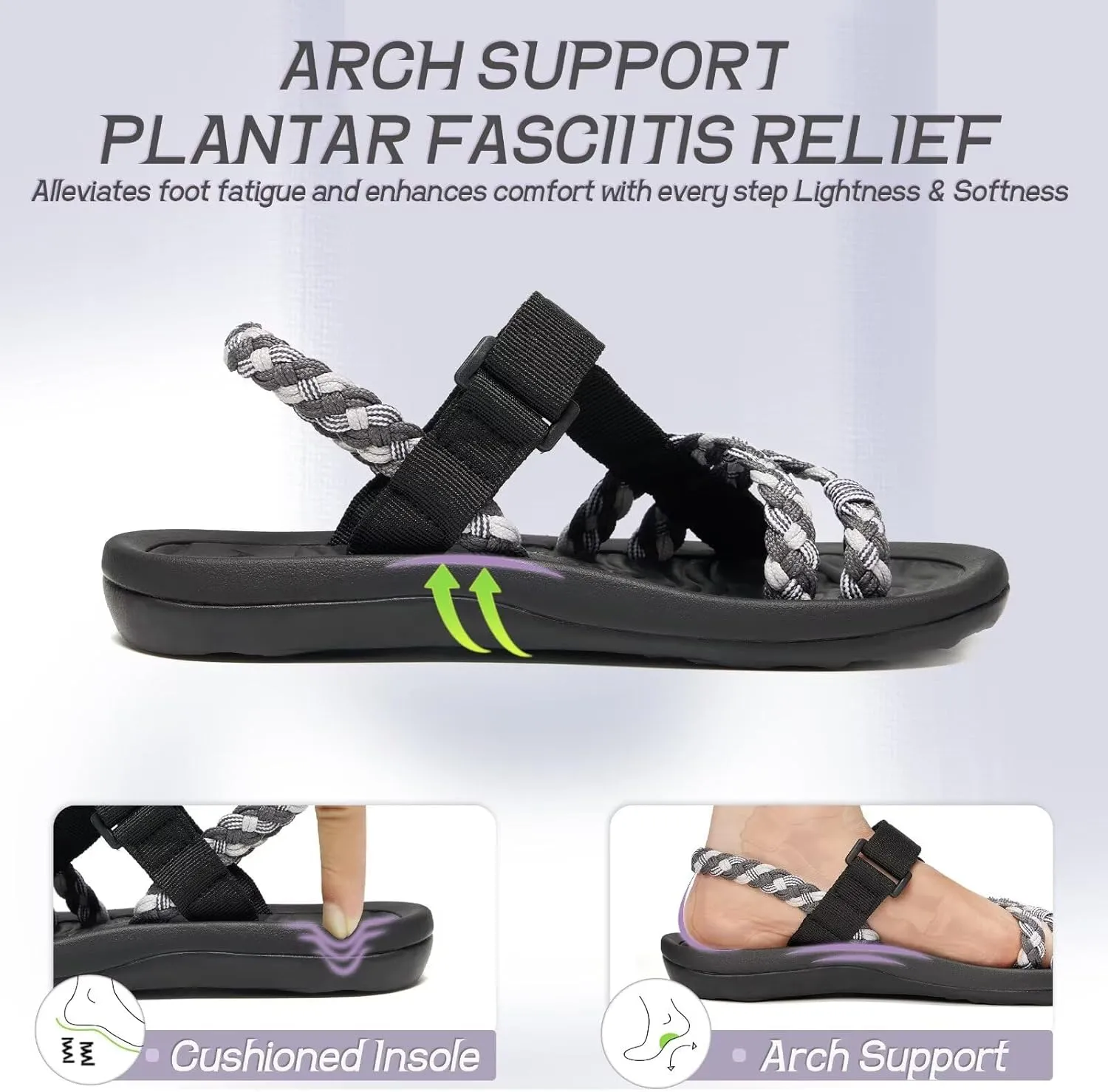 MEGNYA Hiking Sandals for Womens, Comfortable Walking Flip Flop Sandals with Arch Support, Athletic Sandals with Hook and Loop Straps for Beach Vacation Adventure