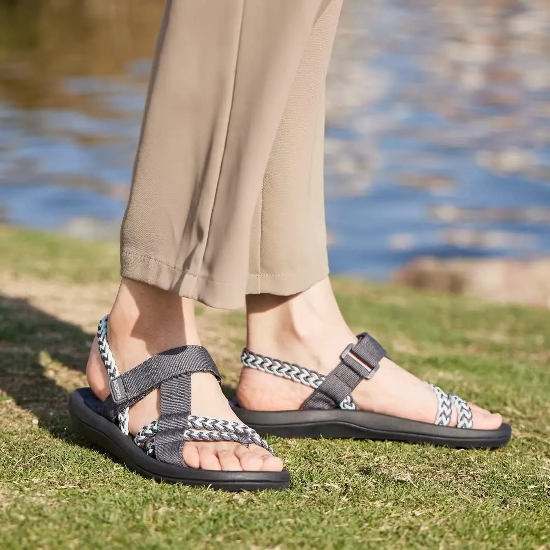 MEGNYA Hiking Sandals for Womens, Comfortable Walking Flip Flop Sandals with Arch Support, Athletic Sandals with Hook and Loop Straps for Beach Vacation Adventure