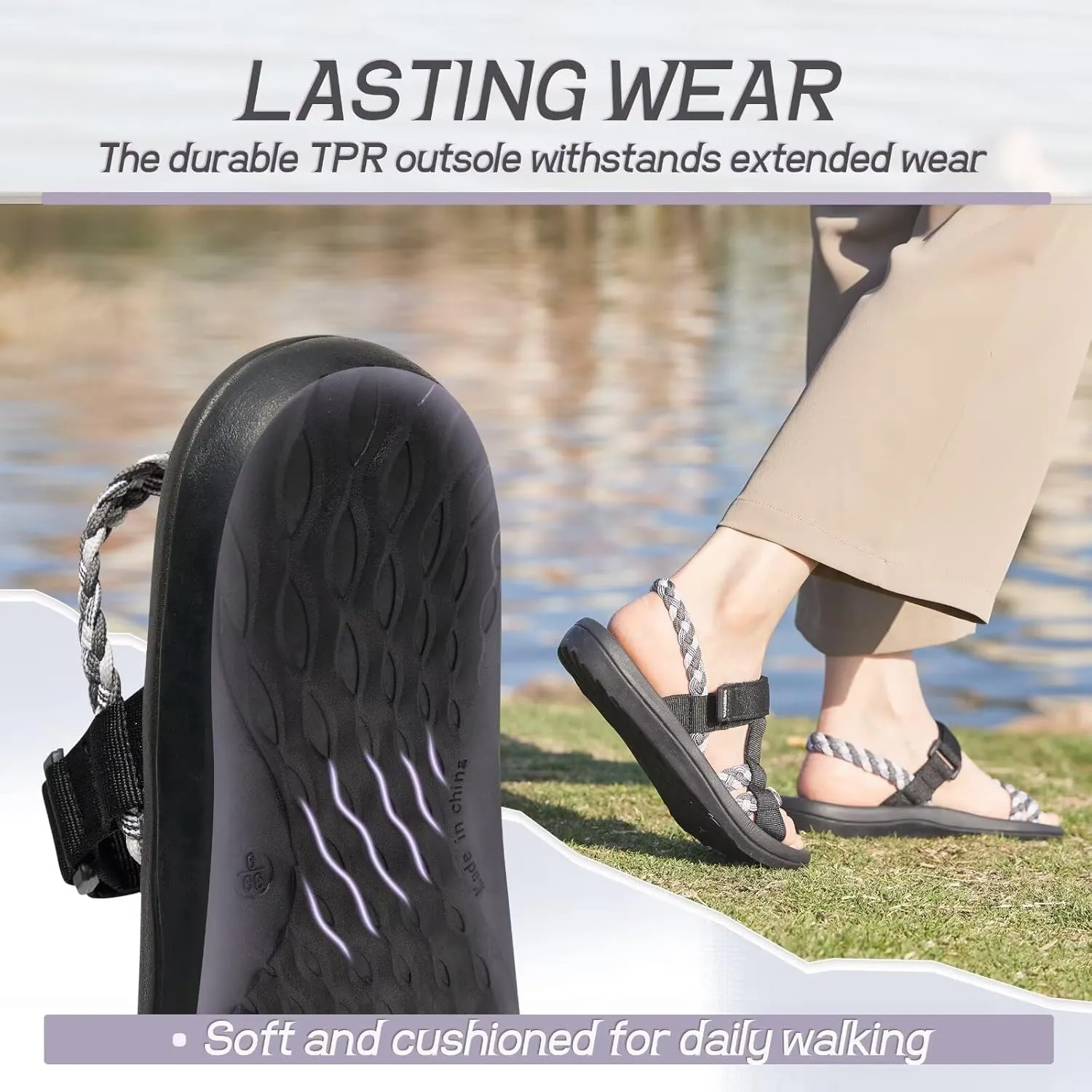 MEGNYA Hiking Sandals for Womens, Comfortable Walking Flip Flop Sandals with Arch Support, Athletic Sandals with Hook and Loop Straps for Beach Vacation Adventure