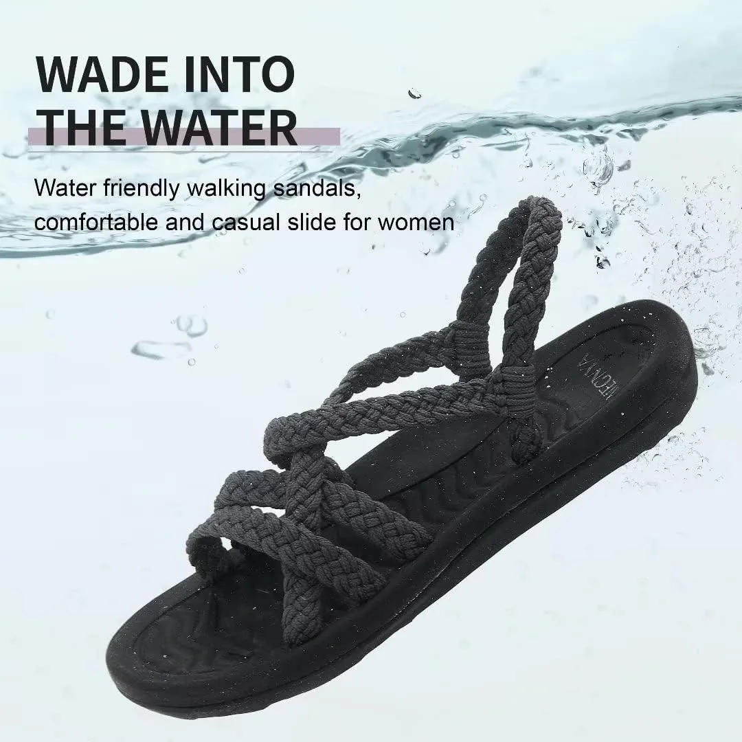 MEGNYA Women's Comfortable Walking Sandals with Arch Support, Athletic Hiking Sandals with Handmade Straps, Outdoor Soft Water Sandals for Beach Poolside Travel Camping