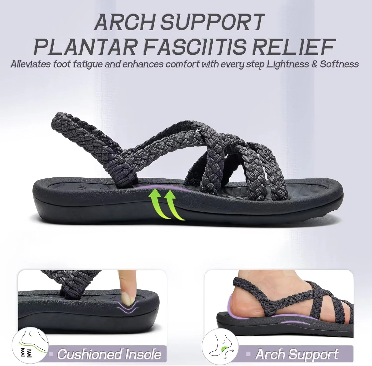 MEGNYA Women's Comfortable Walking Sandals with Arch Support, Athletic Hiking Sandals with Handmade Straps, Outdoor Soft Water Sandals for Beach Poolside Travel Camping