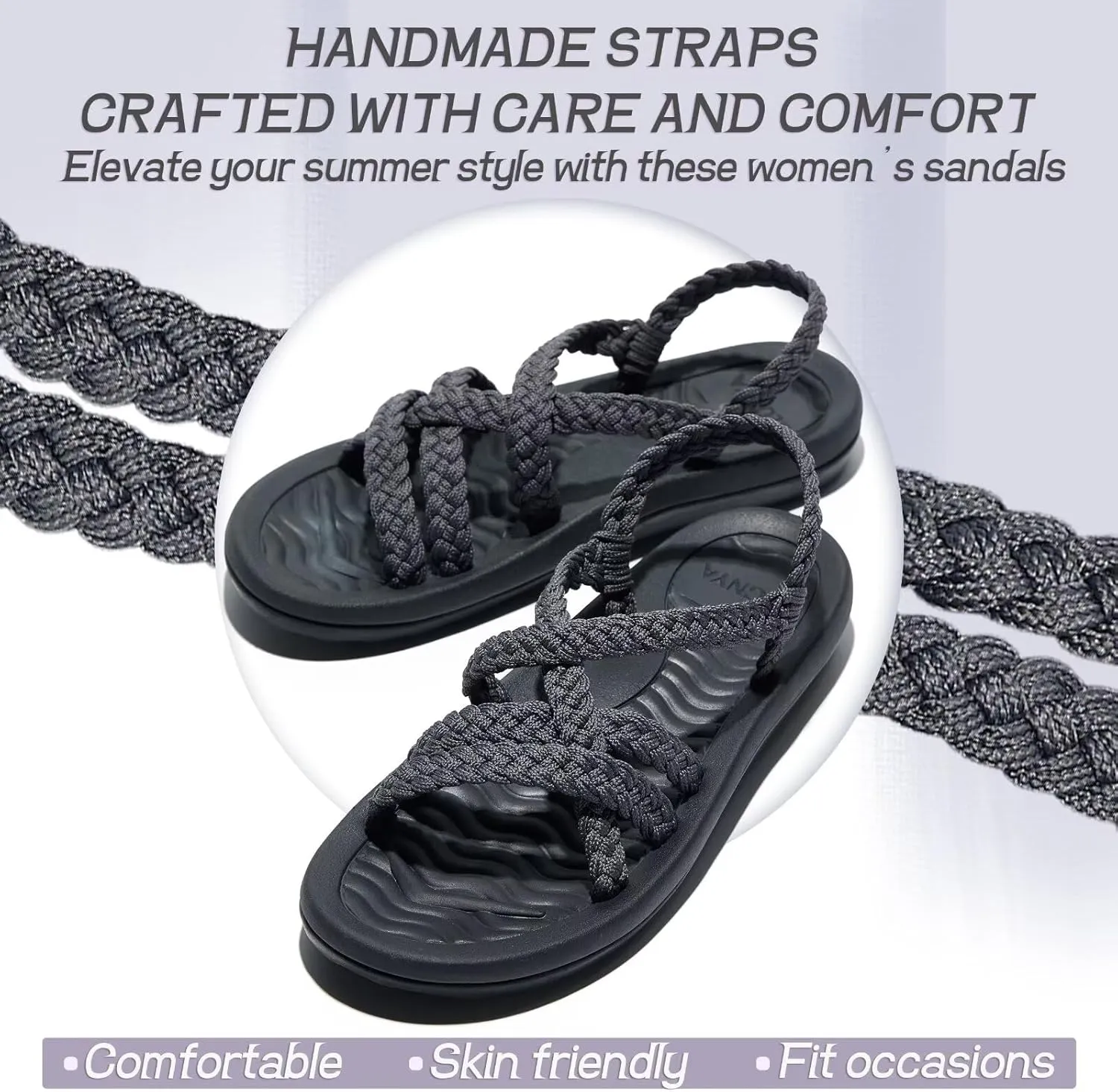 MEGNYA Women's Comfortable Walking Sandals with Arch Support, Athletic Hiking Sandals with Handmade Straps, Outdoor Soft Water Sandals for Beach Poolside Travel Camping