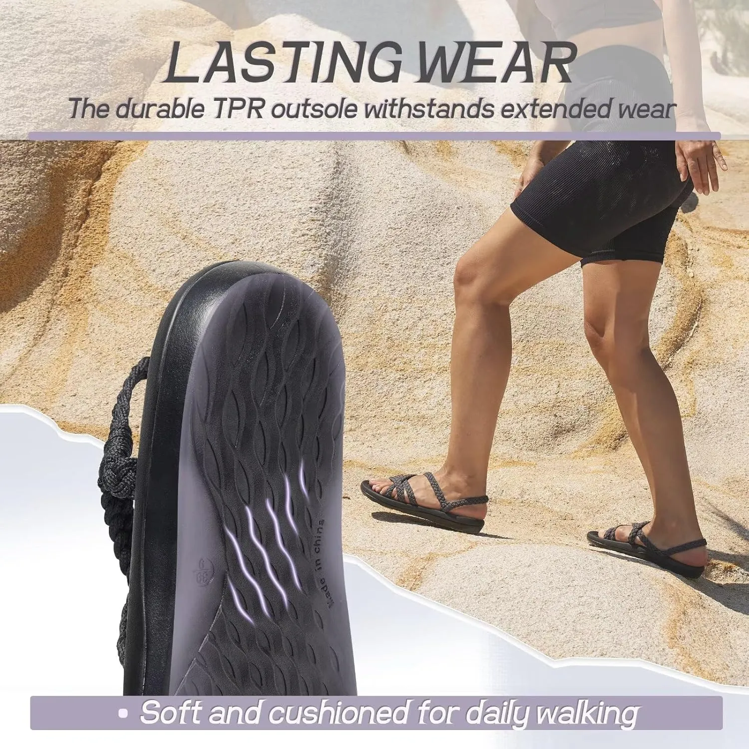 MEGNYA Women's Comfortable Walking Sandals with Arch Support, Athletic Hiking Sandals with Handmade Straps, Outdoor Soft Water Sandals for Beach Poolside Travel Camping