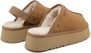 Mel&Syd 100% Australian Sheepskin Slippers for Womens-Goldenstar Clog-Adjustable Heel Strap Heighten Elastic Memory Foam Sole Shearling Warm Comfy Water Resistant for Indoor Outdoor Fur Sandals Shoes