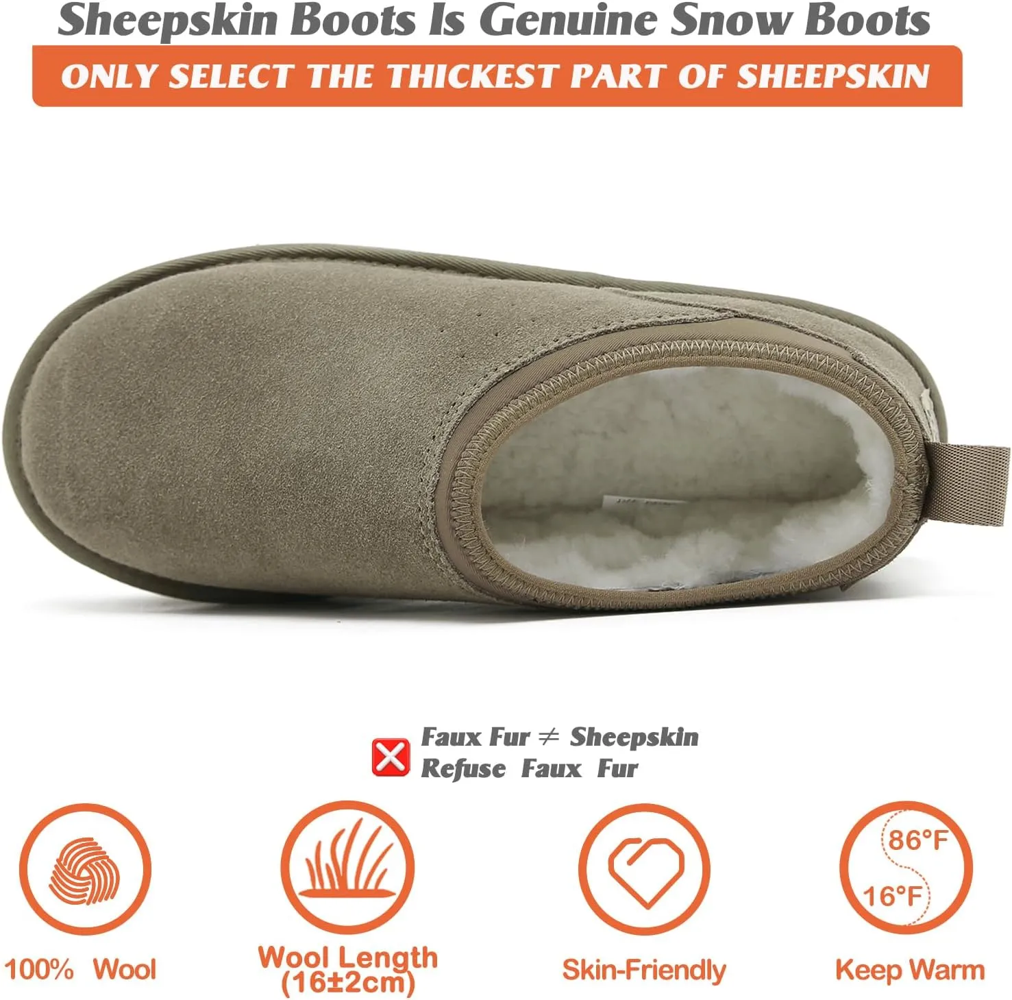 Mel&Syd 100% Australian Sheepskin Ultra Mini Boots for Women - Waterproof Shearling Lined Platform Snow Boots - Ankle High Barefoot Cozy Fur Short Ladies Winter Boots With Memory Foam Shoes Outdoor