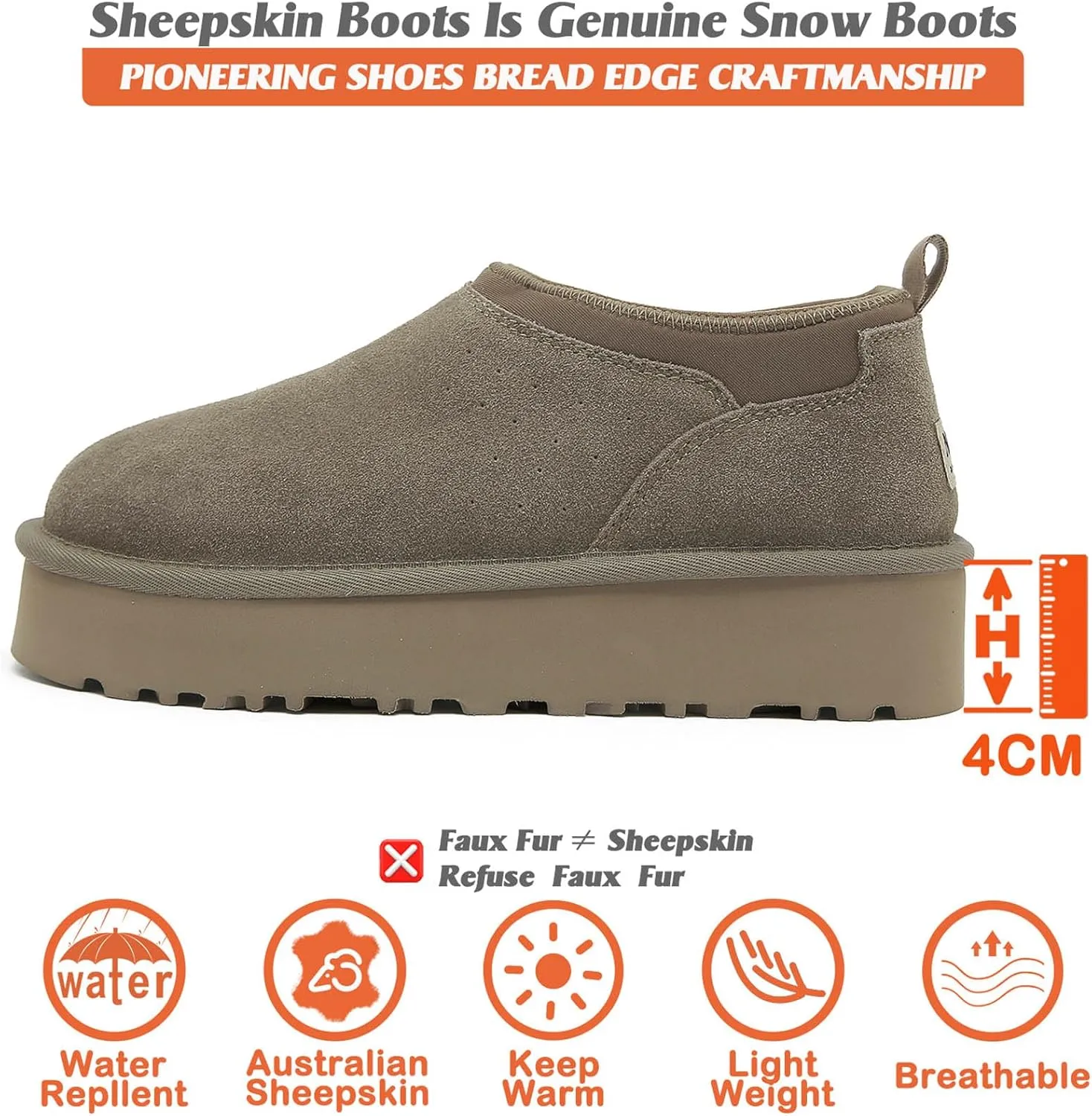 Mel&Syd 100% Australian Sheepskin Ultra Mini Boots for Women - Waterproof Shearling Lined Platform Snow Boots - Ankle High Barefoot Cozy Fur Short Ladies Winter Boots With Memory Foam Shoes Outdoor