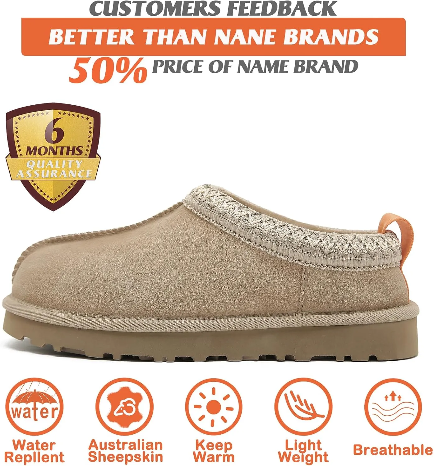 Mel&Syd Slippers for Womens 100% Australian Sheepskin - Real Shearling Fur Wool Womens's Slippers - Upgrated Memory Foam Slippers - No Slip Winter Snow Scuff Slippers Footwear Indoor Outdoor