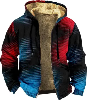 Men Coats Winter Sherpa Fleece Lined Long Sleeve Jackets Vintage Print Zipper Coats Comfy Dressy Hoodies