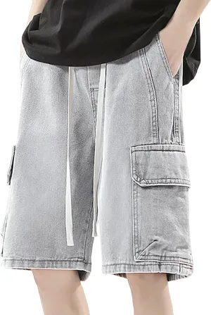 Men Loose Fit Denim Shorts Baggy Casual Summer Wide Leg Mid Jean Jorts Hip Hop Shorts Streetwear with Pockets