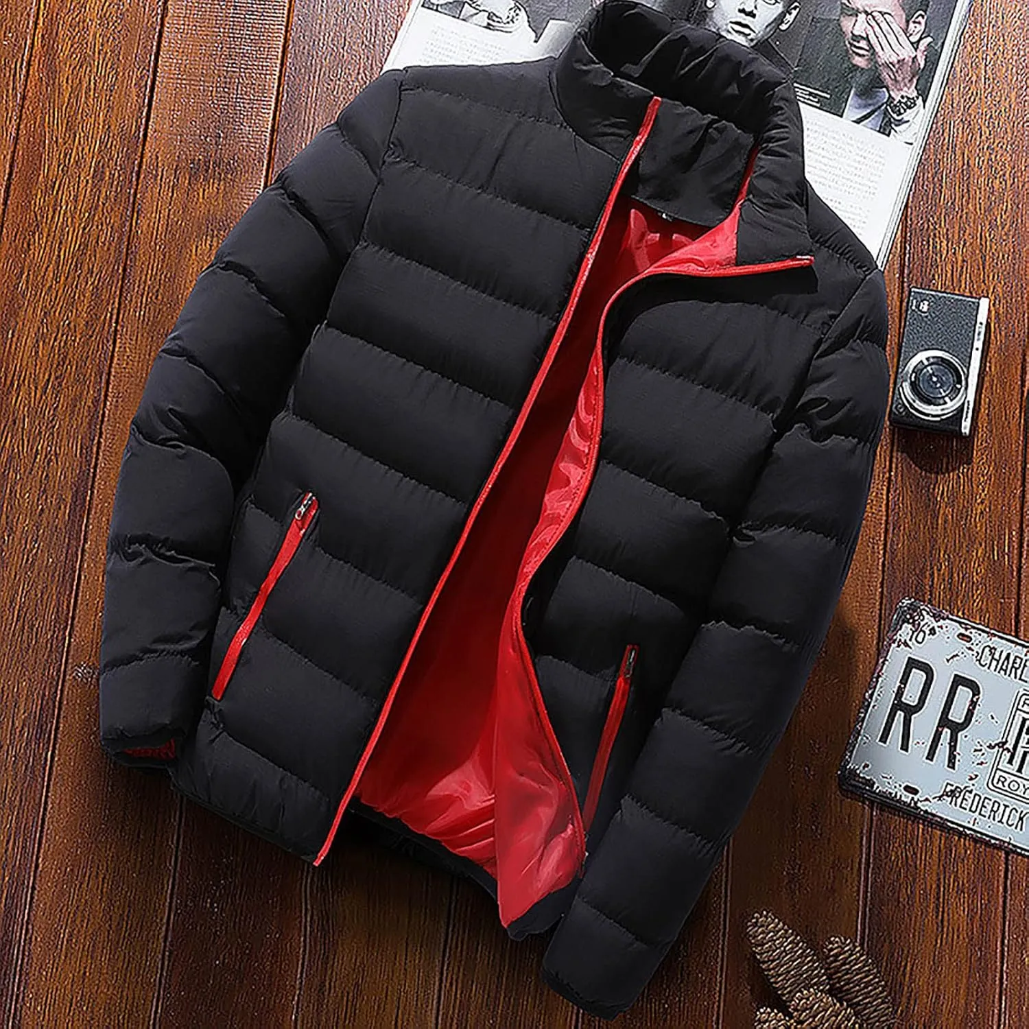 Men Winter Jackets Warm Down Jacket Full Zip Puffer Jacket Quilted Insulated Jacket Warm Puffy Jackets