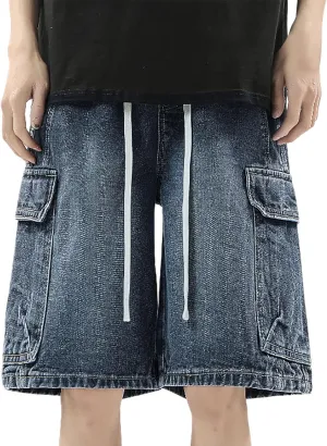 Men Y2K Vintage Baggy Jean Shorts Summer Casual Hip Hop Mid Loose Denim Shorts Trendy Outfits