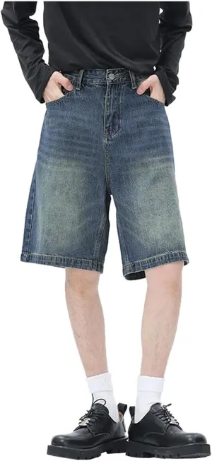 Men Y2K Vintage Baggy Jean Shorts Summer Casual Hip Hop Mid Loose Denim Shorts Trendy Outfits