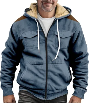 Men's Active Hoodies Jacket 2025 Winter Warm Thick Zip Big and Tall Warm Trucker Pullover with Hooded Coats Outwear