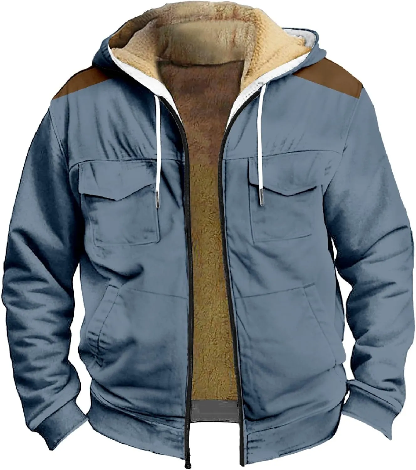Men's Active Hoodies Jacket 2025 Winter Warm Thick Zip Big and Tall Warm Trucker Pullover with Hooded Coats Outwear