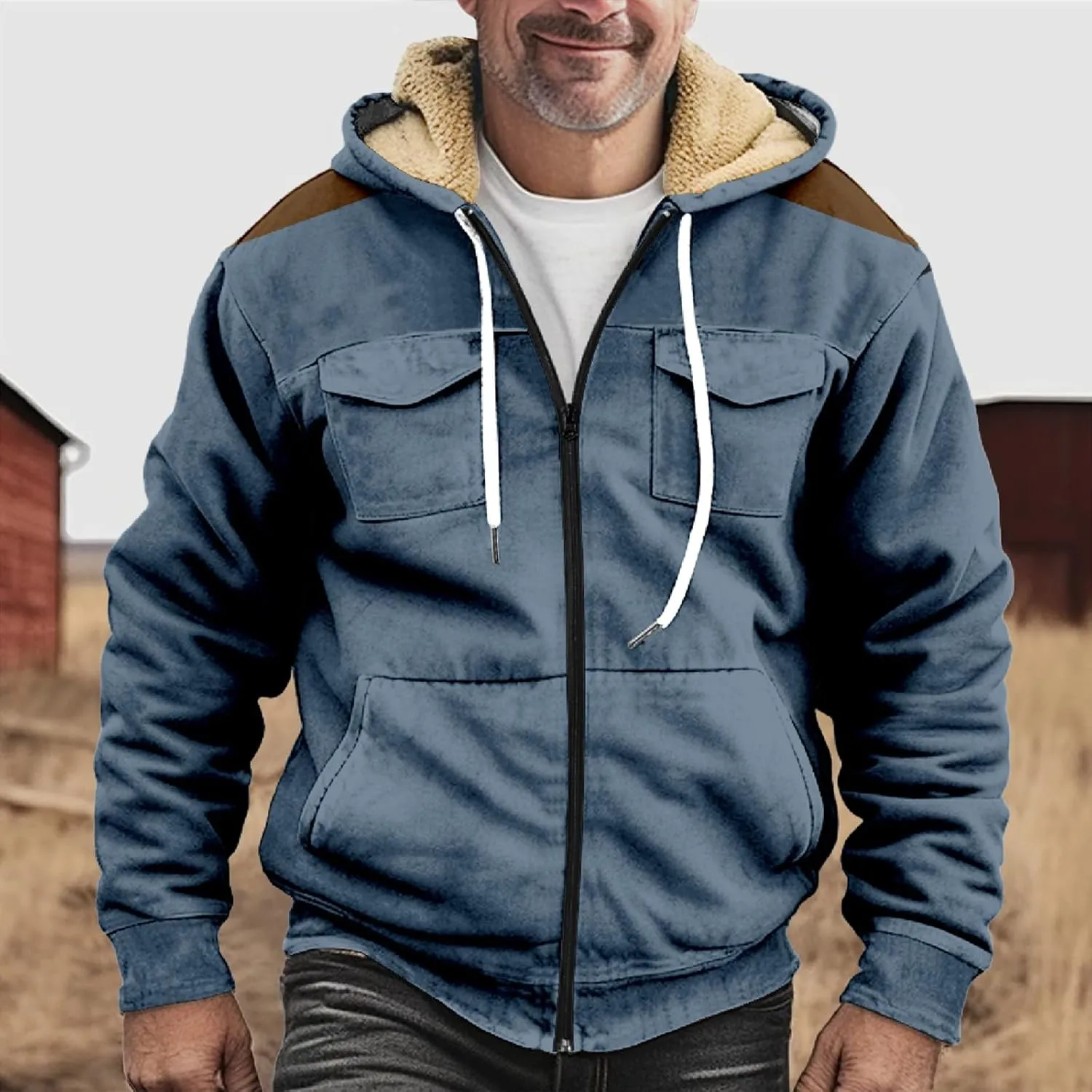 Men's Active Hoodies Jacket 2025 Winter Warm Thick Zip Big and Tall Warm Trucker Pullover with Hooded Coats Outwear