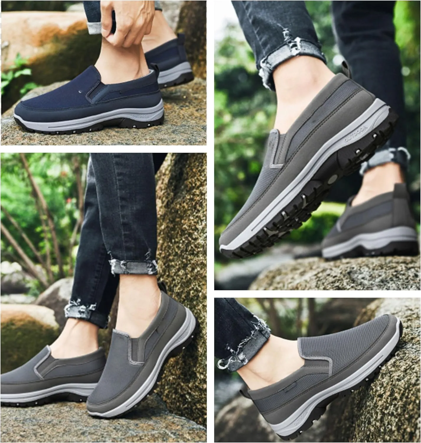Men's Arch Support Orthopedic Slip-on Canvas Loafers,Outdoor Casual Non Slip Orthopedic Sneakers Flats Walking Boat Shoes