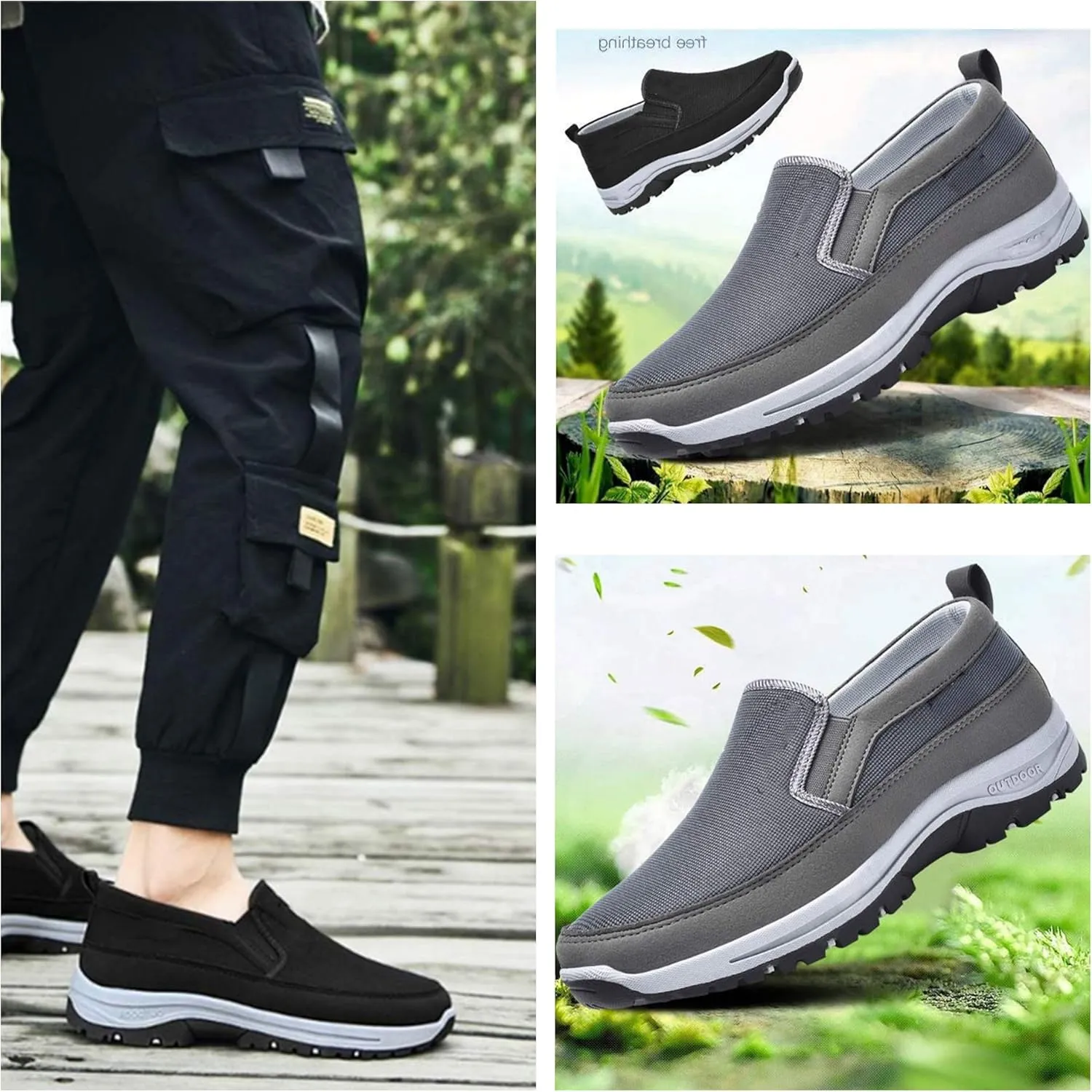 Men's Arch Support Orthopedic Slip-on Canvas Loafers,Outdoor Casual Non Slip Orthopedic Sneakers Flats Walking Boat Shoes
