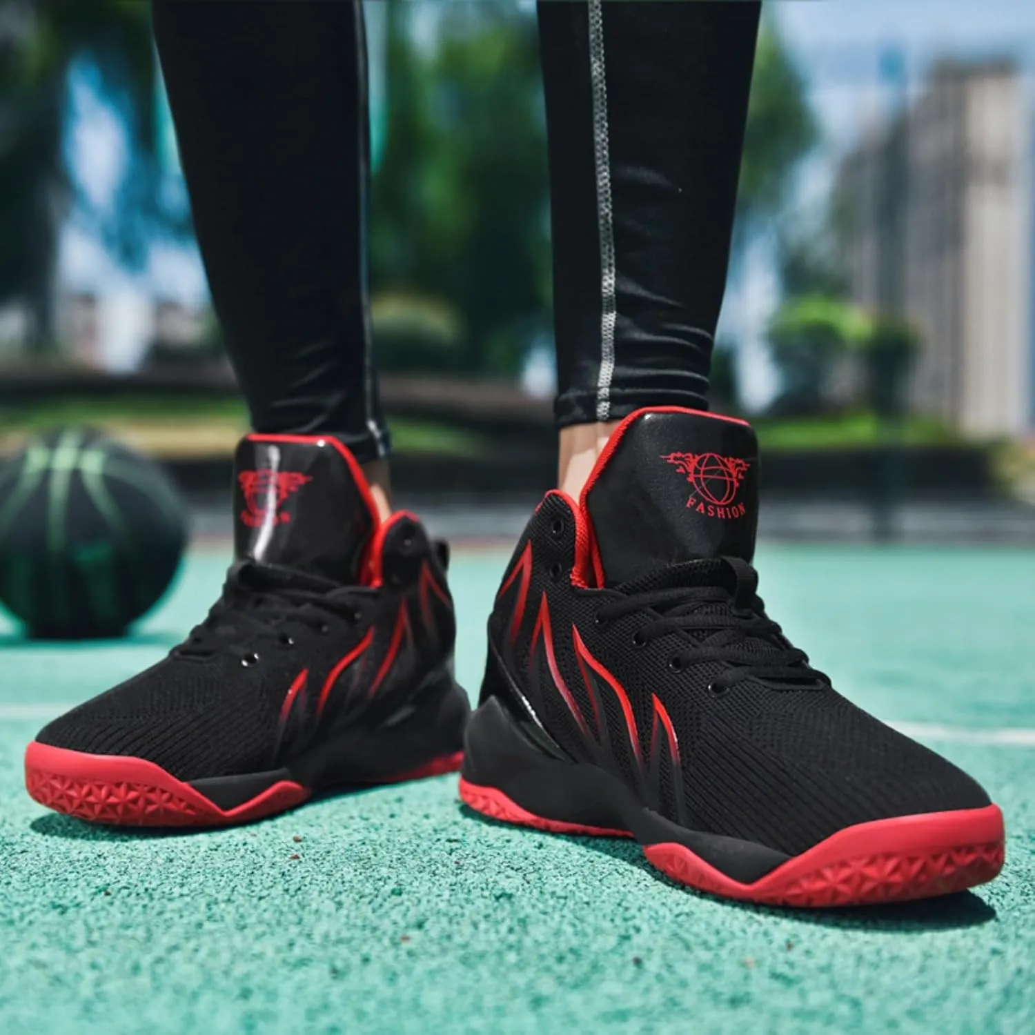 Mens Breathable Lace Up High-Top Mesh Cloth Basketball Shoes Fashion Comfortable Non-Slip Sneakers for Running Walking Workout Training