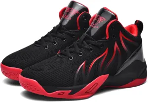 Mens Breathable Lace Up High-Top Mesh Cloth Basketball Shoes Fashion Comfortable Non-Slip Sneakers for Running Walking Workout Training