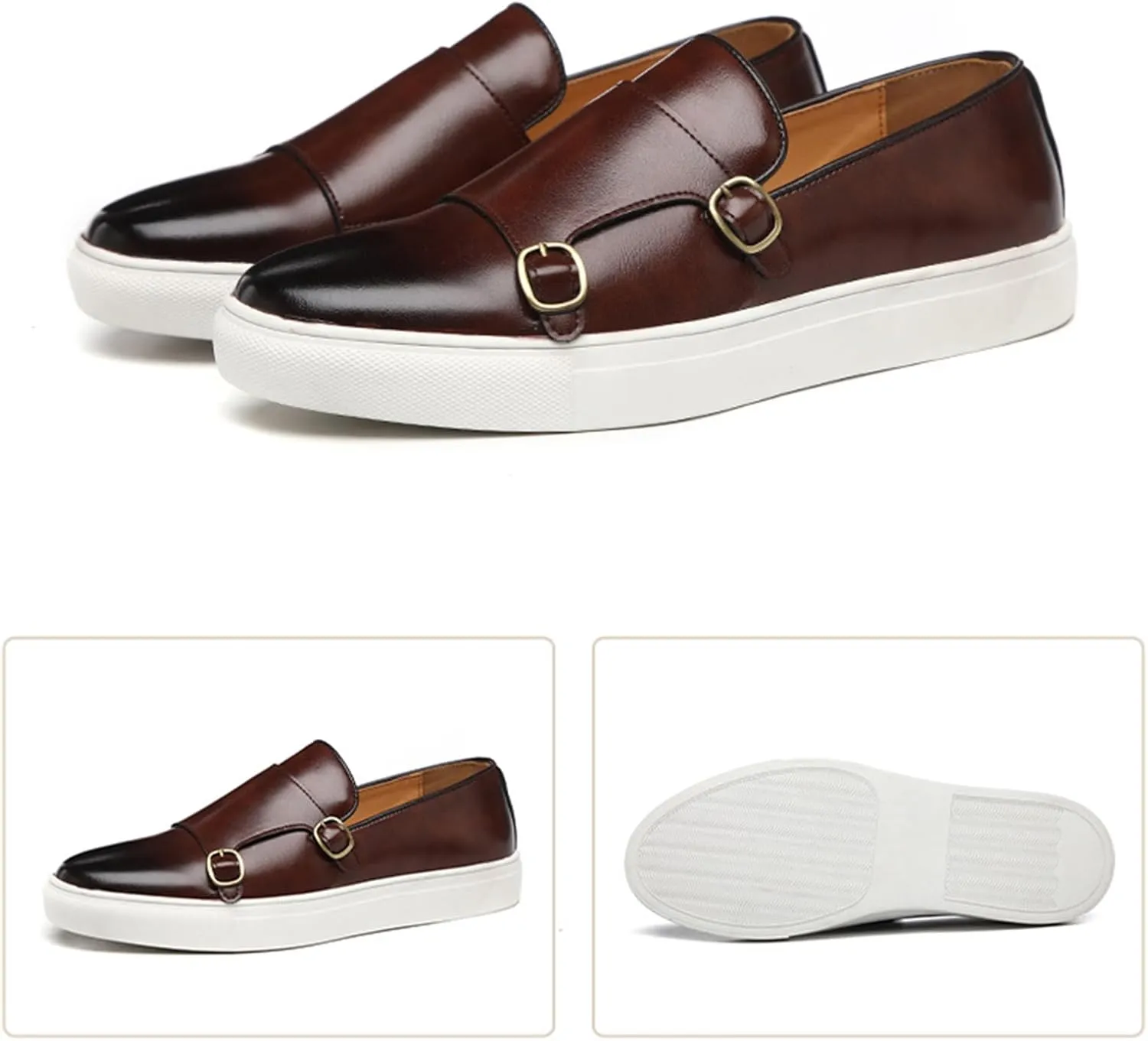 Men's Casual Loafers Monk Strap Classic Lightweight Slip-On Walking Dress Shoes