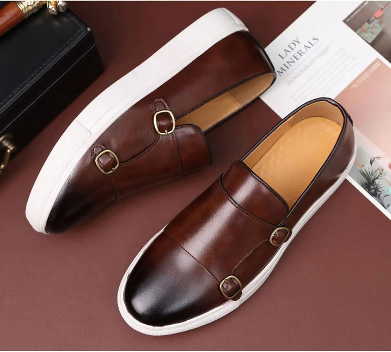 Men's Casual Loafers Monk Strap Classic Lightweight Slip-On Walking Dress Shoes
