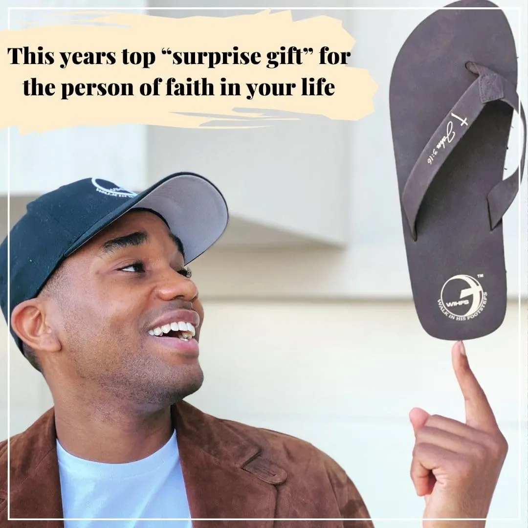 Men’s Christian Apparel and Footwear, Cross Bottom Flip Flops for Men, Jesus Sandals for Men, Unique Christian Clothing, Men’s Sandals with John 3:16 Bible Verse