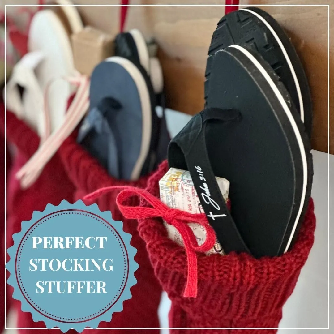 Men’s Christian Apparel and Footwear, Cross Bottom Flip Flops for Men, Jesus Sandals for Men, Unique Christian Clothing, Men’s Sandals with John 3:16 Bible Verse