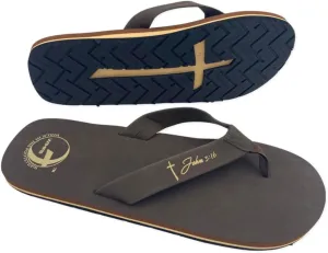 Men’s Christian Apparel and Footwear, Cross Bottom Flip Flops for Men, Jesus Sandals for Men, Unique Christian Clothing, Men’s Sandals with John 3:16 Bible Verse