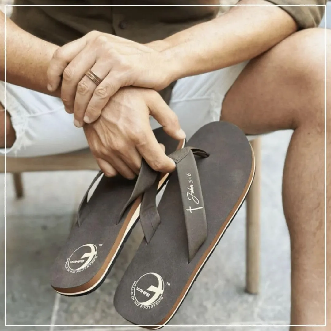 Men’s Christian Apparel and Footwear, Cross Bottom Flip Flops for Men, Jesus Sandals for Men, Unique Christian Clothing, Men’s Sandals with John 3:16 Bible Verse