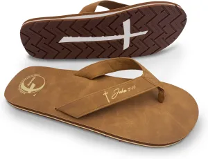 Men’s Christian Apparel and Footwear, Cross Bottom Flip Flops for Men, Jesus Sandals for Men, Unique Christian Clothing, Men’s Sandals with John 3:16 Bible Verse