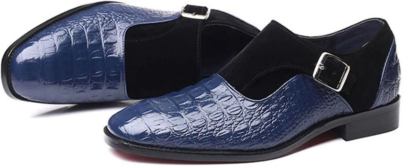 Men's Dress Crocodile Print Loafers Elastic Slip on with Buckle Fashion Shoes Wedding Shoes