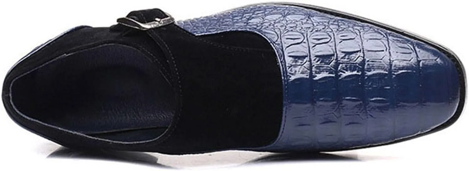Men's Dress Crocodile Print Loafers Elastic Slip on with Buckle Fashion Shoes Wedding Shoes