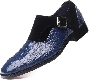 Men's Dress Crocodile Print Loafers Elastic Slip on with Buckle Fashion Shoes Wedding Shoes