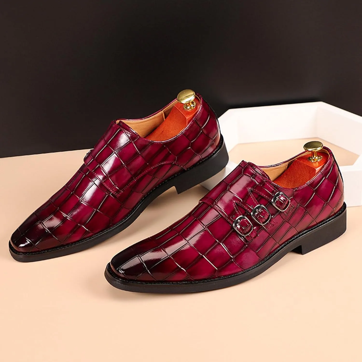 Men's Dress Shoes Leather Formal Business Oxford Derby Shoes Brogue Monk Strap Retro Dress Shoes for Men