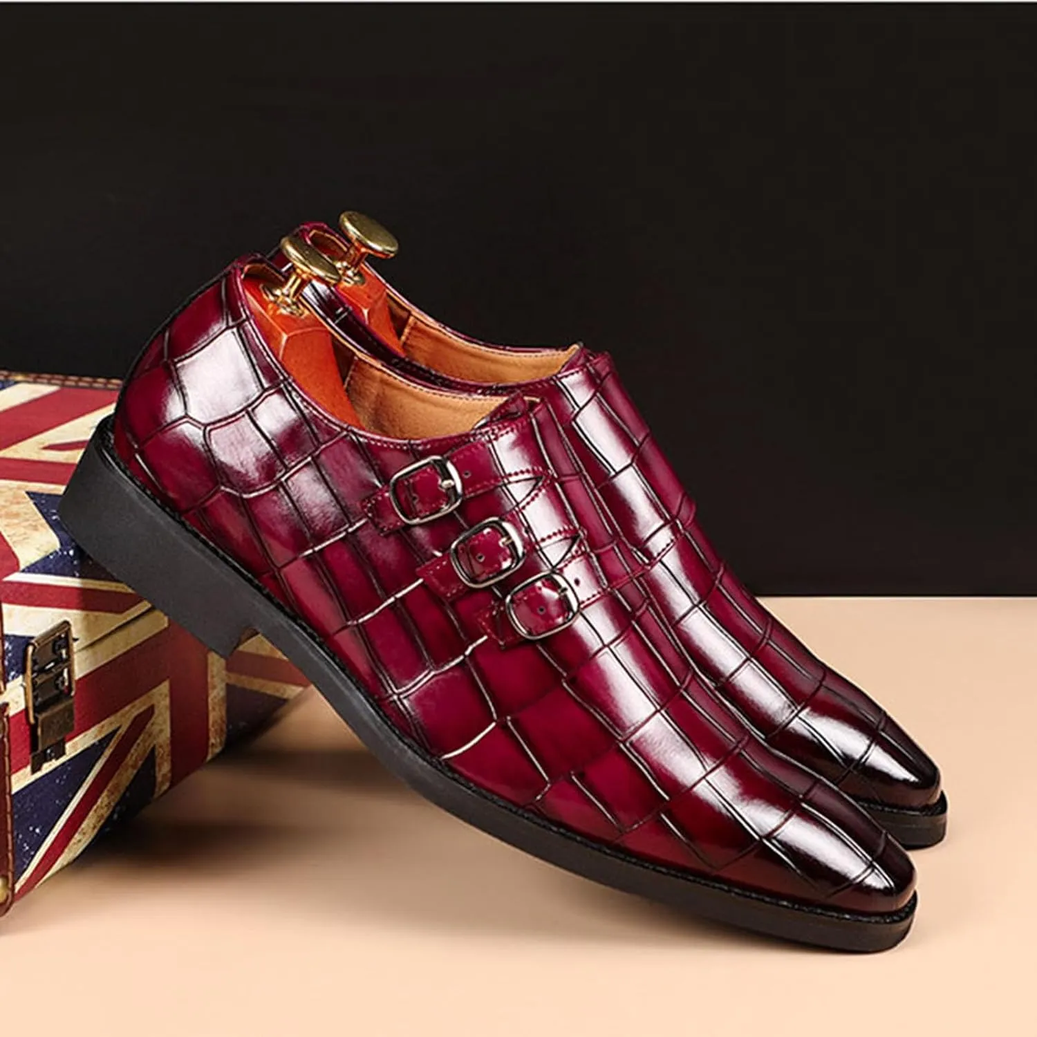 Men's Dress Shoes Leather Formal Business Oxford Derby Shoes Brogue Monk Strap Retro Dress Shoes for Men