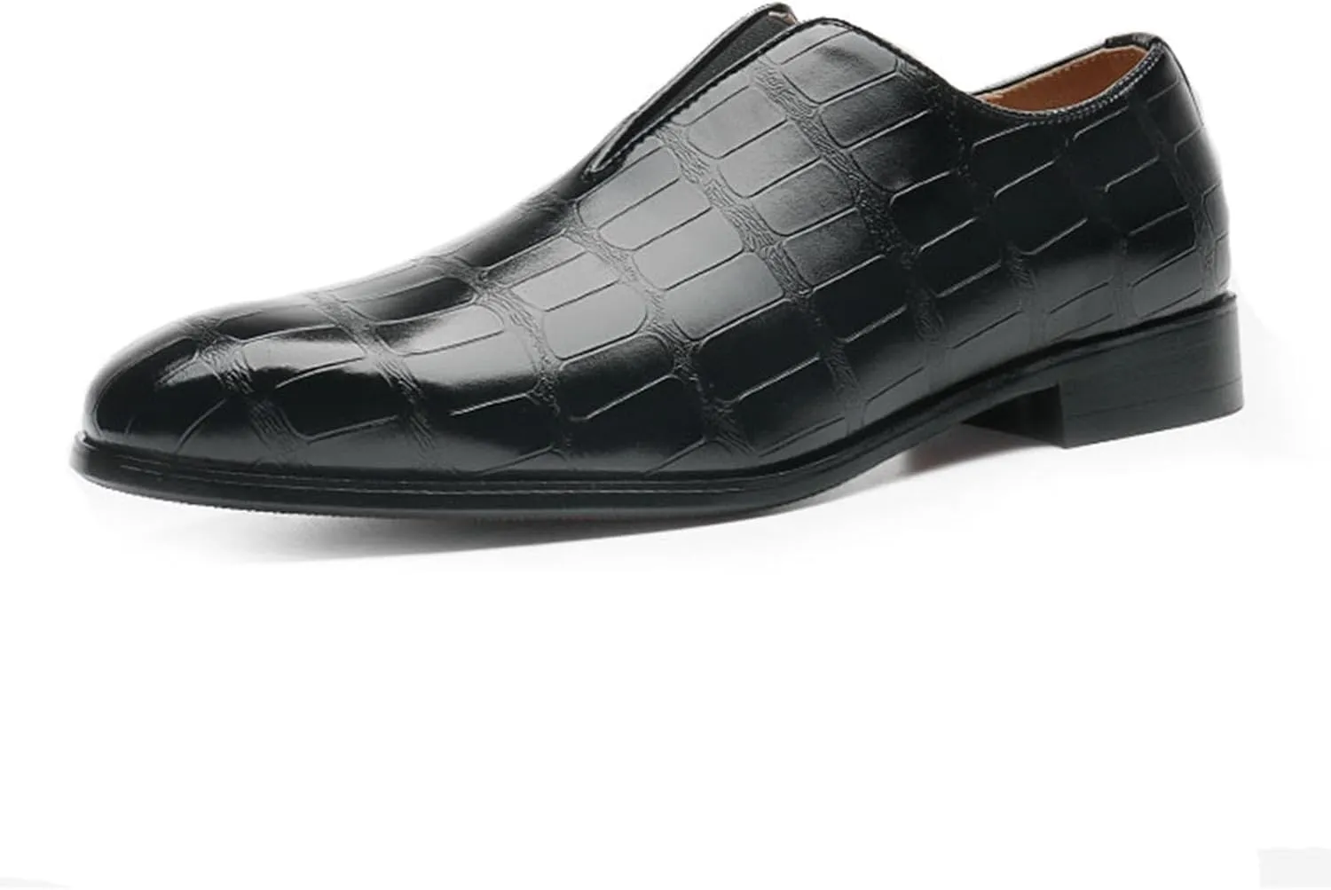 Men's Dress Shoes with Crocodile Printed Leather in Brogue Elastic Band Oxford Formal Shoes for Men