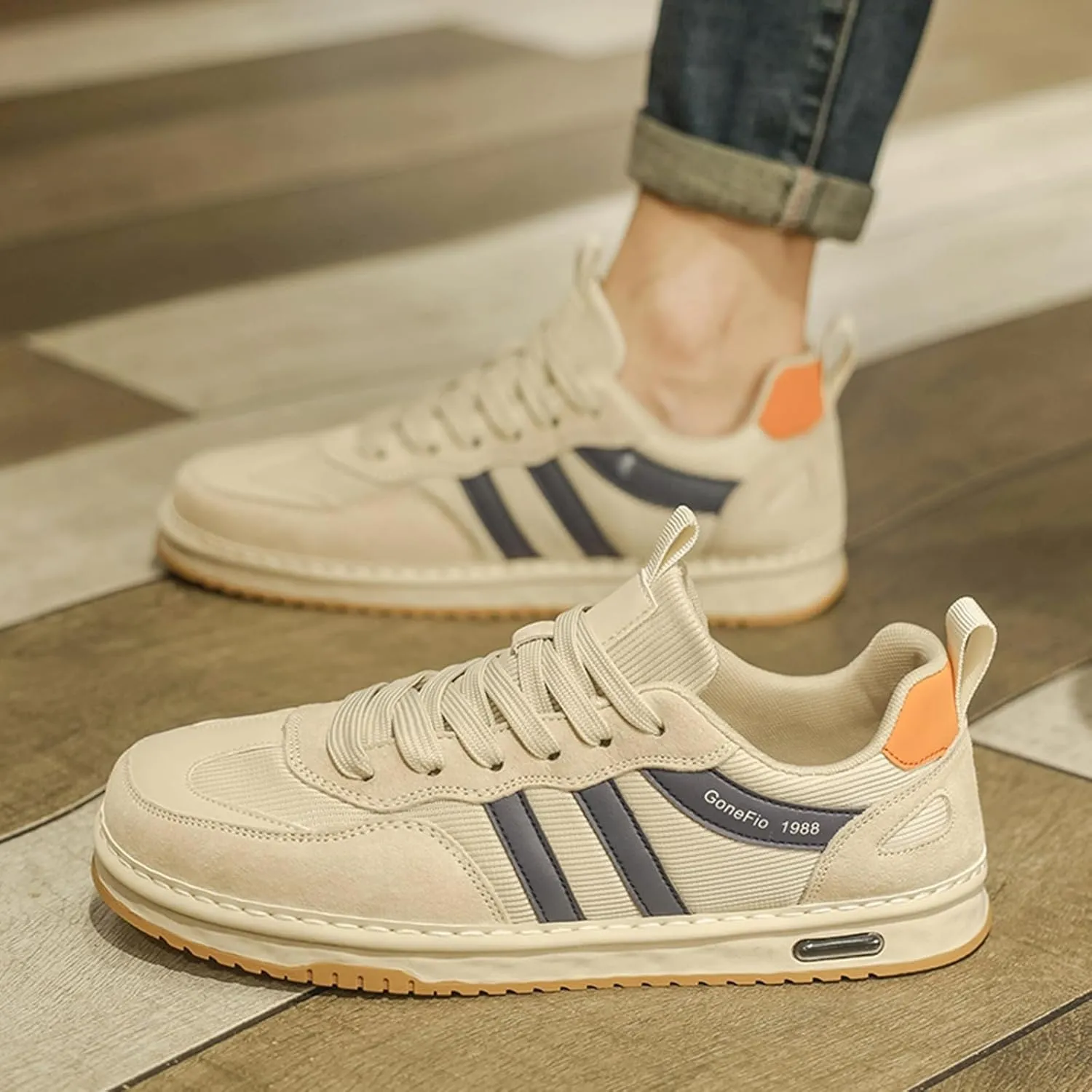 Men's Fashion Breathable Lace Up Low Top Flat Sneakers Casual Lightweight Round Toe Non Slip Walking Driving Daily Sports Shoes