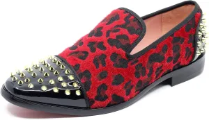 Men's Fashion Leopard Print Smoking Spike Dress Loafers Slip On Shoes SM-59