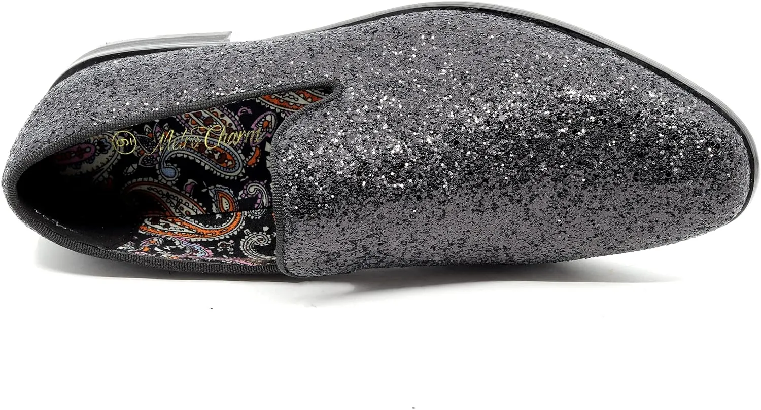 Men's Fashion Smoking Sparkly Glitter Sequin Dress Tuxedo Loafers Slip On Shoes SM-04