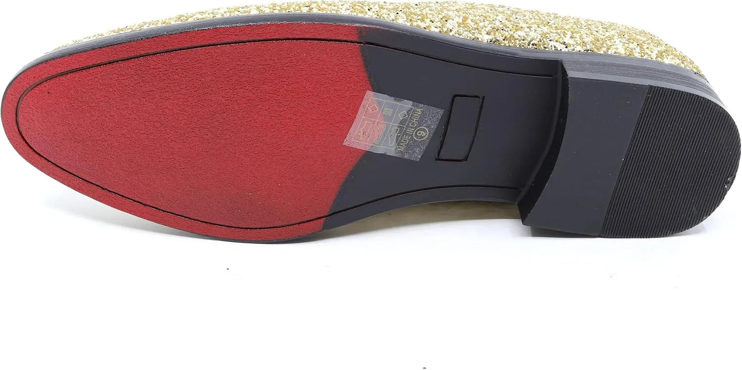 Men's Fashion Smoking Sparkly Glitter Sequin Dress Tuxedo Loafers Slip On Shoes SM-04